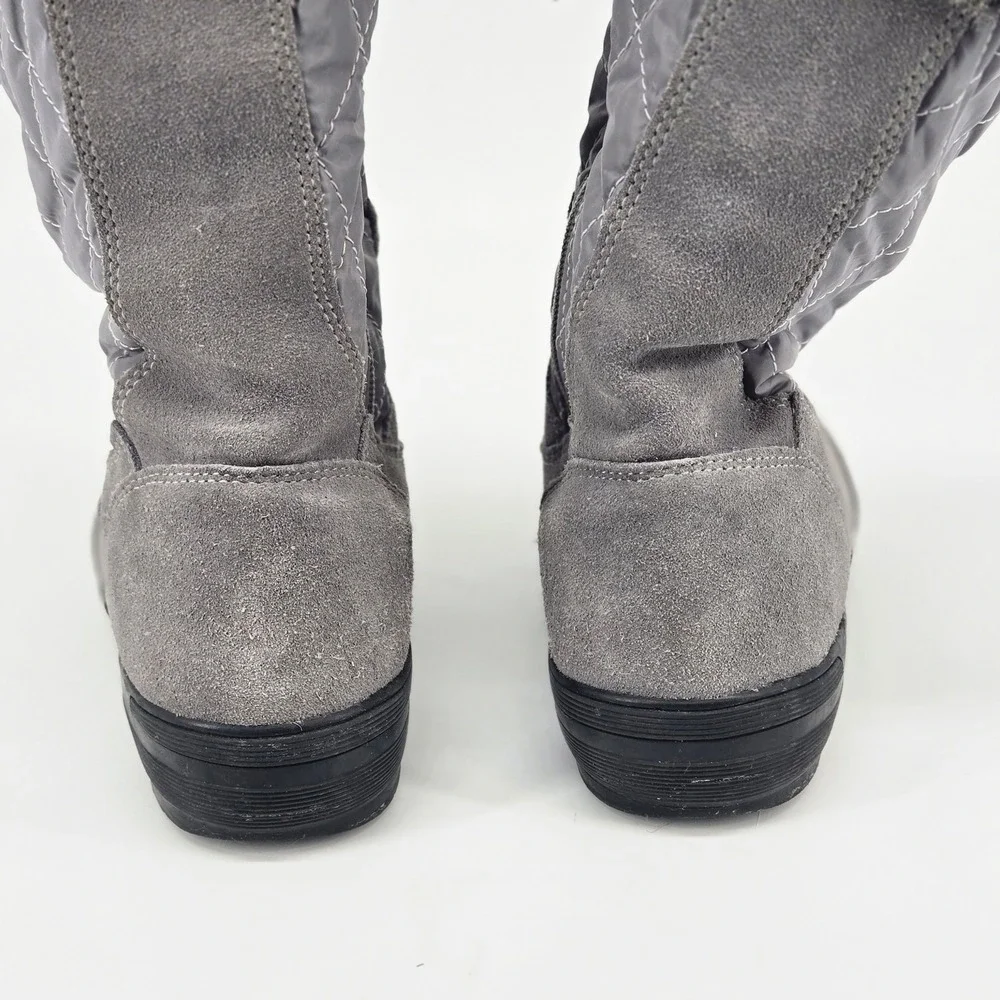 Lands' End Grey Suede Quilted Faux Fur Winter Snow Boots Comfort Shoes 6 VGUC
